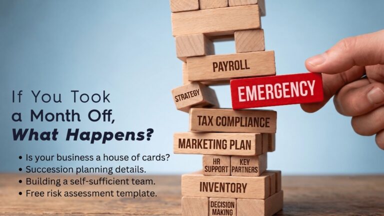 What happens if you (business owner) can’t show up at work next month? (Succession and emergency planning).