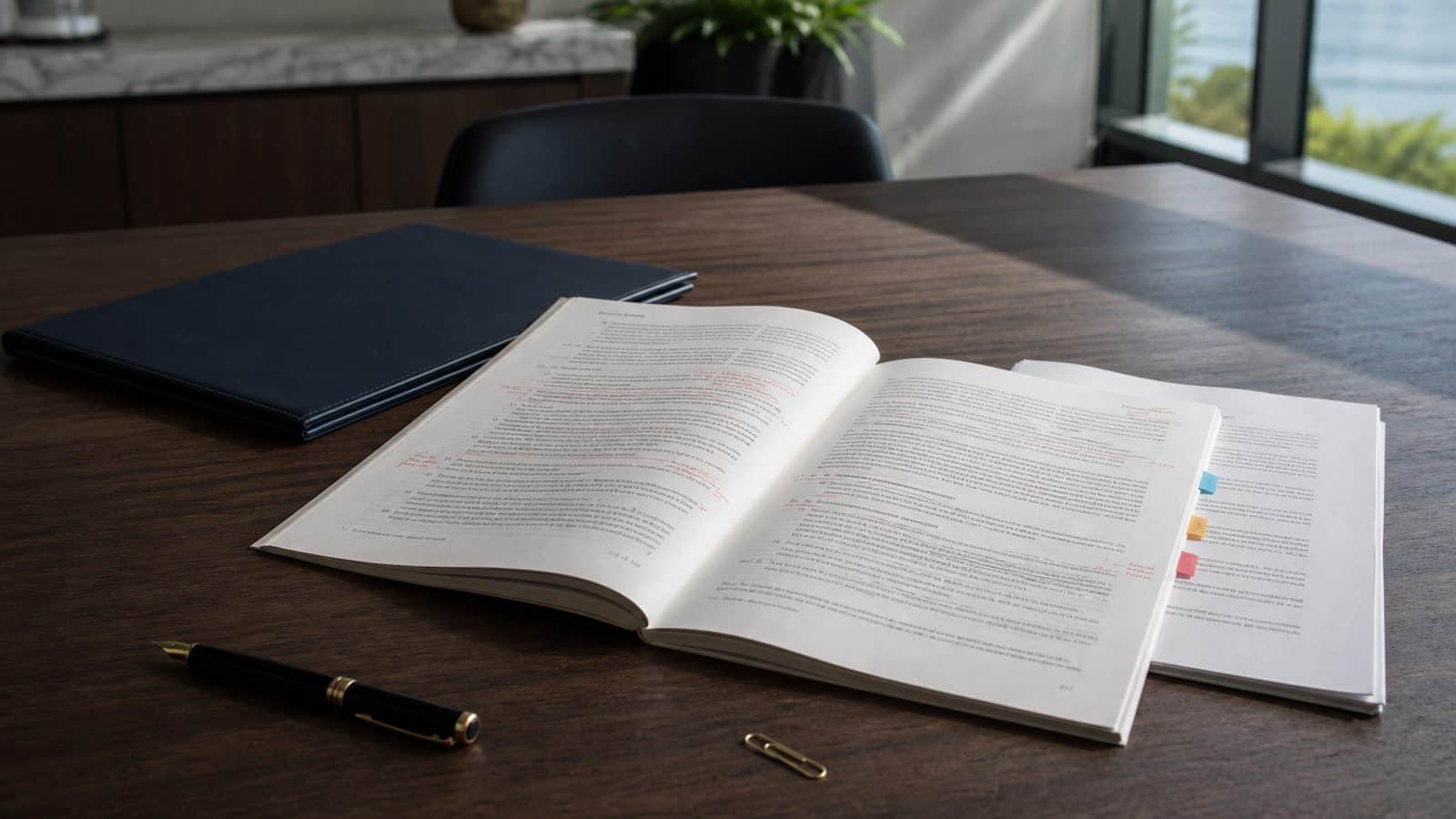 A commercial agreement marked up in redline during negotiation